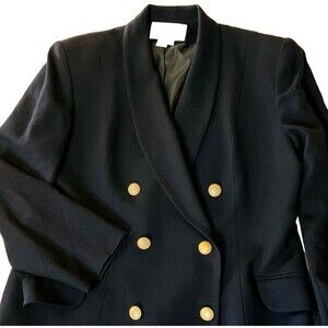 Jones New York Vtg Wool Blazer Double Breast Blue Gold Button 16 Preppy Academia